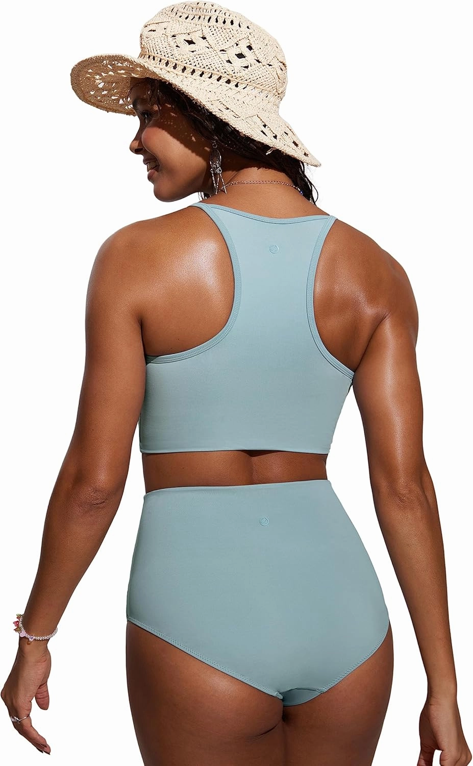 CRZ YOGA Women's Bikini Tops High Neck Swimsuit Racerback Padded Bathing Suit Sexy Swimwear