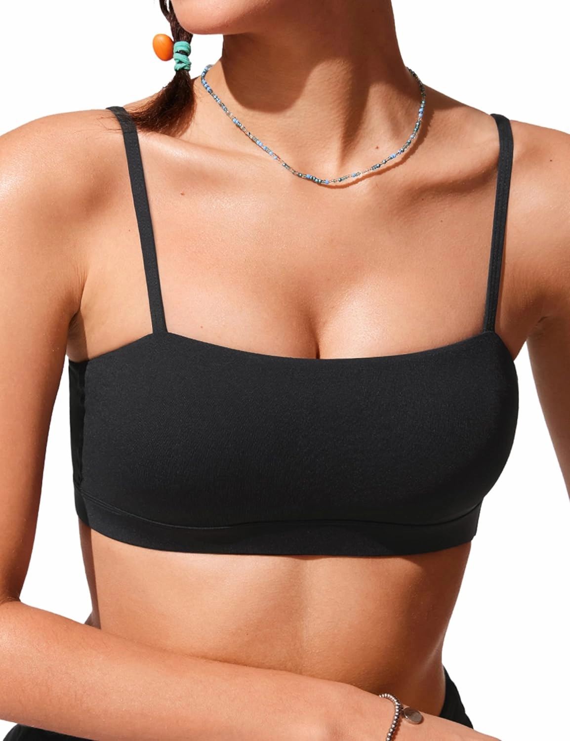 CRZ YOGA Womens Bikini Top A-C Cup Adjustable Thin Straps Bathing Suit Square Neck Padded Swimsuits