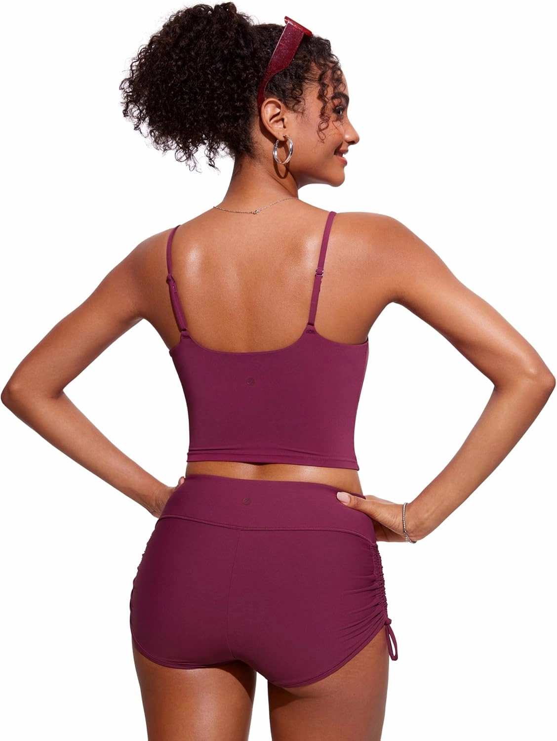 CRZ YOGA Womens Scoop Neck Bikini Tops U Back Longline Swimsuit Adjustable Spaghetti Straps Bathing Suit Crop Tankini