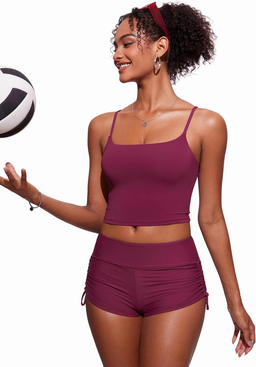 CRZ YOGA Womens Scoop Neck Bikini Tops U Back Longline Swimsuit Adjustable Spaghetti Straps Bathing Suit Crop Tankini