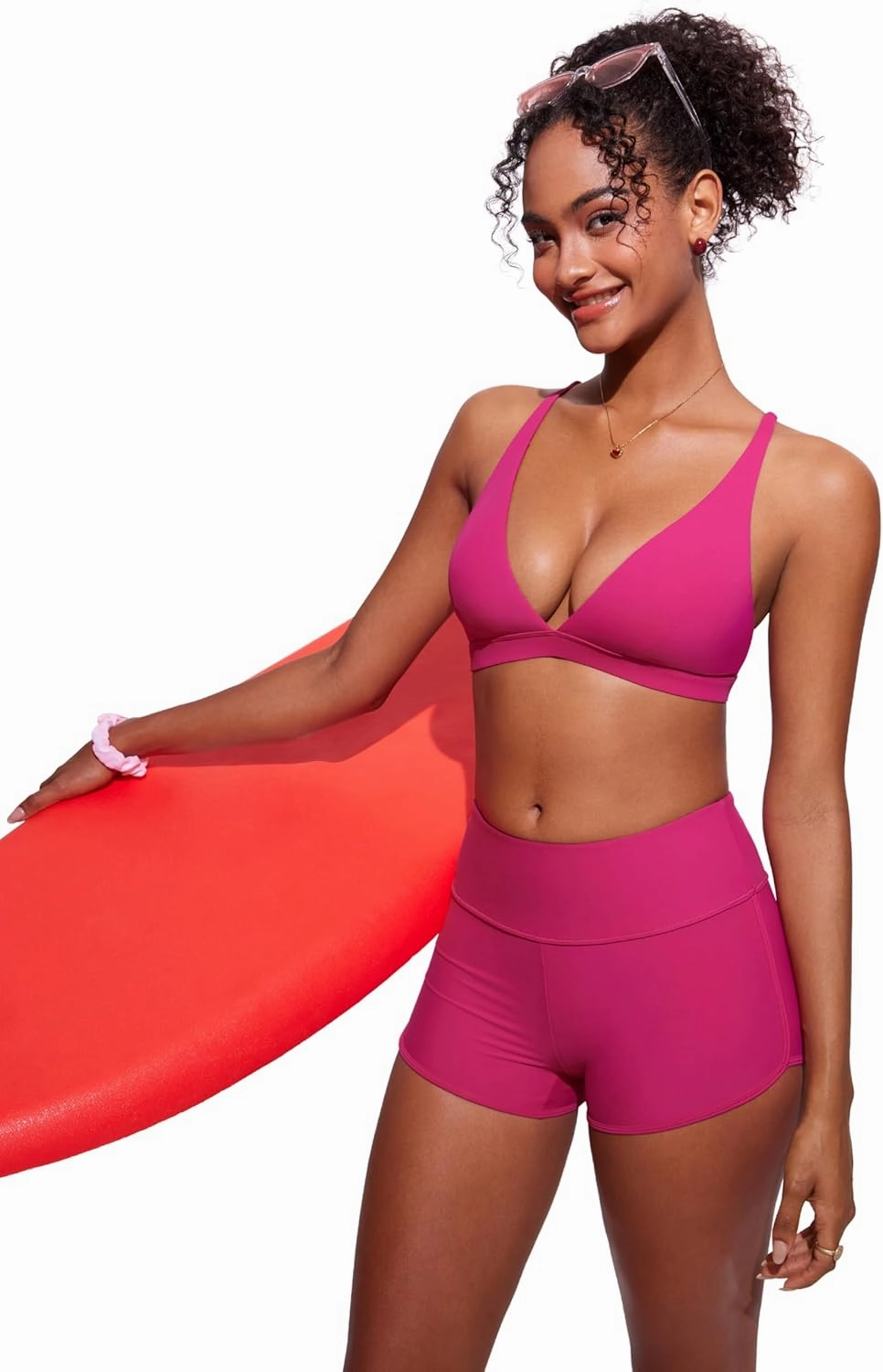 CRZ YOGA Womens V Neck Bikini Tops Criss Cross Back Sexy Swim Bathing Suit Bra Padded