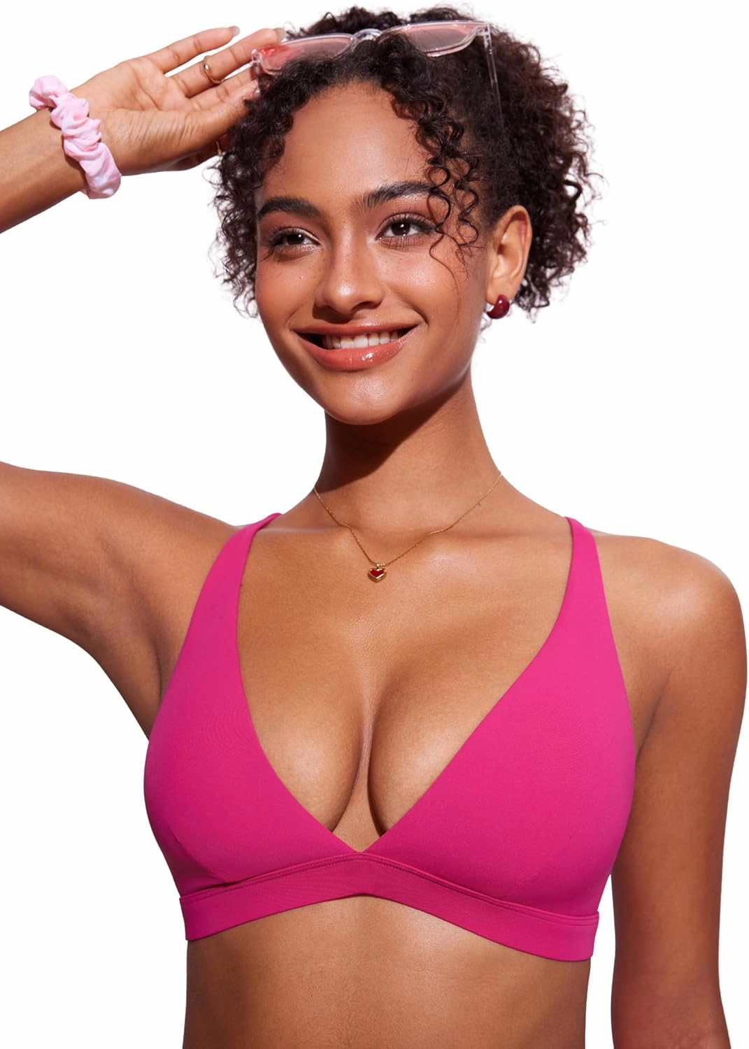 CRZ YOGA Womens V Neck Bikini Tops Criss Cross Back Sexy Swim Bathing Suit Bra Padded