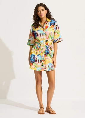 Cuba Mini Shirt Dress - Turquoise