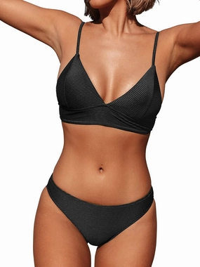 CUPSHE Women Bikini Set Solid Color Sexy Triangle Two Piece Swimsuit