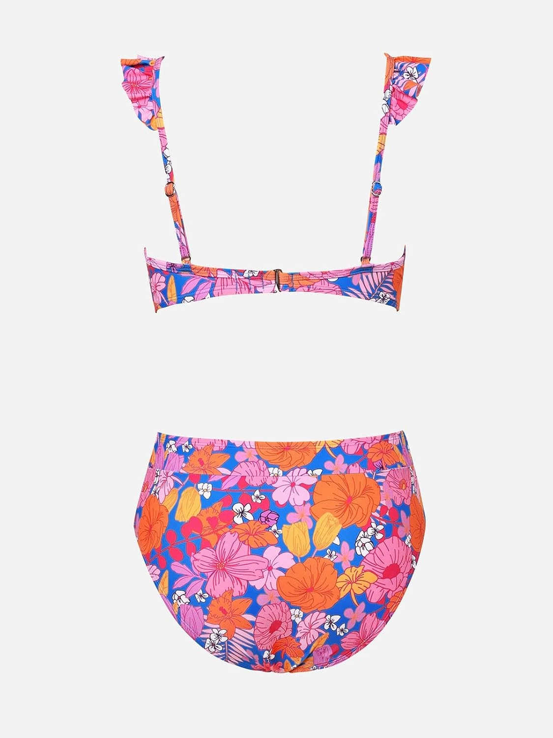 CUPSHE Women Bikini Sets 2 Piece Swimsuit High Waisted Bottom Floral Print Ruffle V Neck Bathing Suits