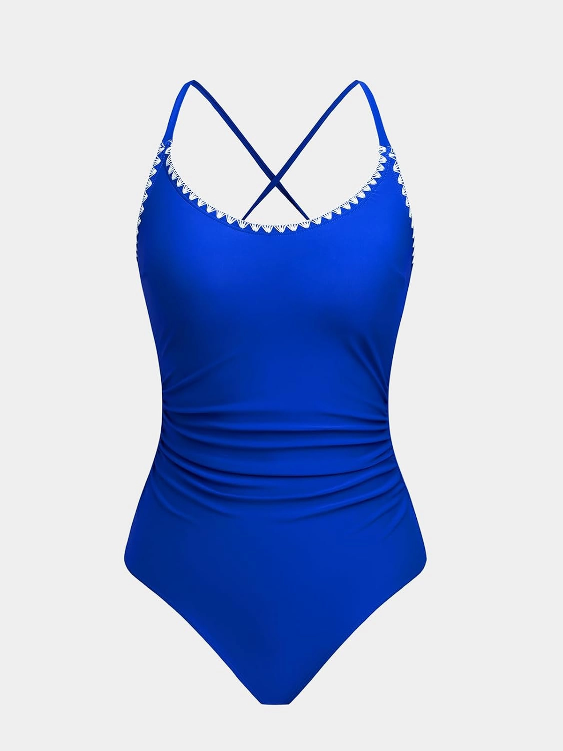 CUPSHE Women's One Piece Swimsuit Bathing Suit Scoop Neck Back Tie Shell Stitch Ruched Swimwear