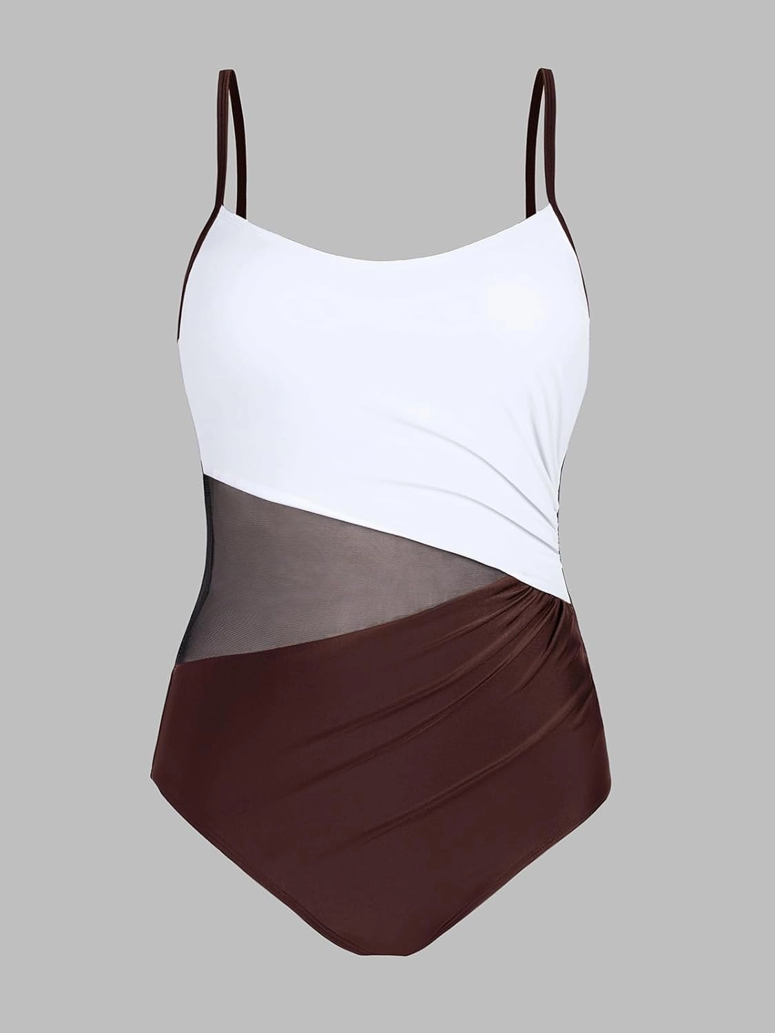 CUPSHE Women's One Piece Swimsuit Bathing Suit Scoop Neck Cutout Back Hook Color Block Mesh Swimwear