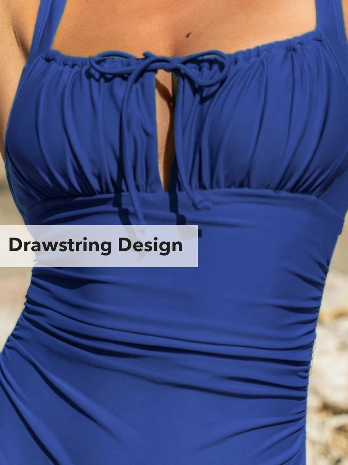 CUPSHE Women's One Piece Swimsuit Bathing Suit Square Neck Back Cut Out Drawstring Self Tie Back Hook
