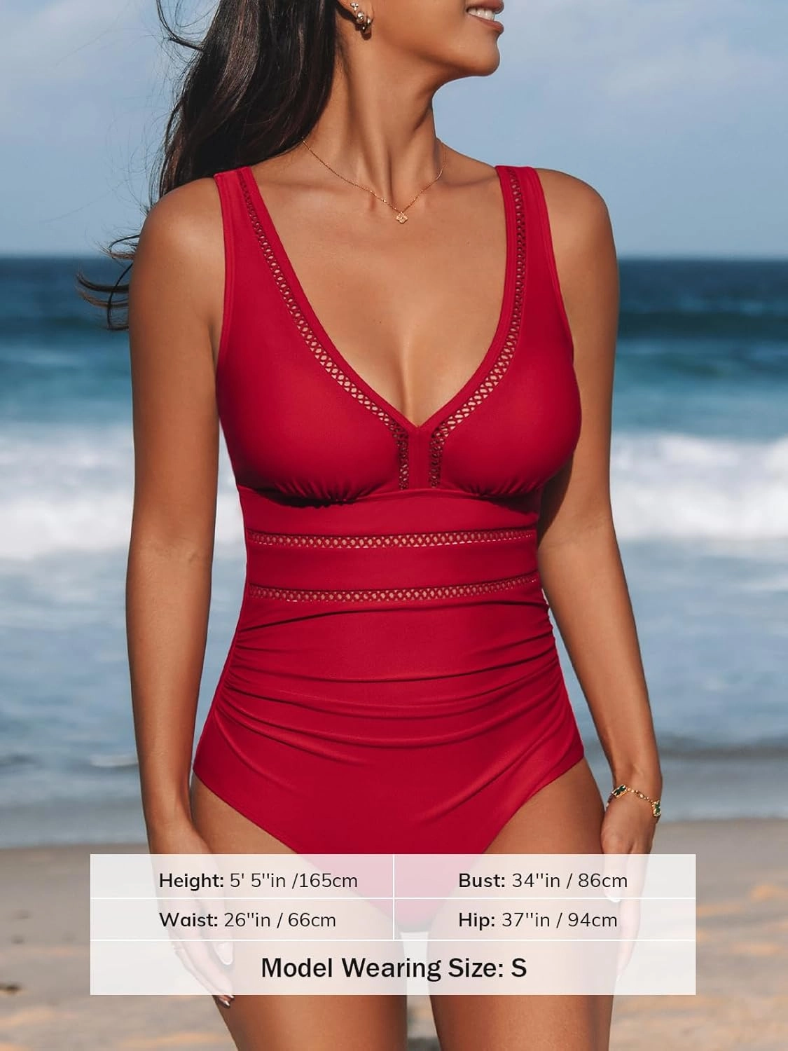 CUPSHE Women's One Piece Swimsuit Bathing Suit V Neck Adjustable Straps Ruched Mesh Back Hook