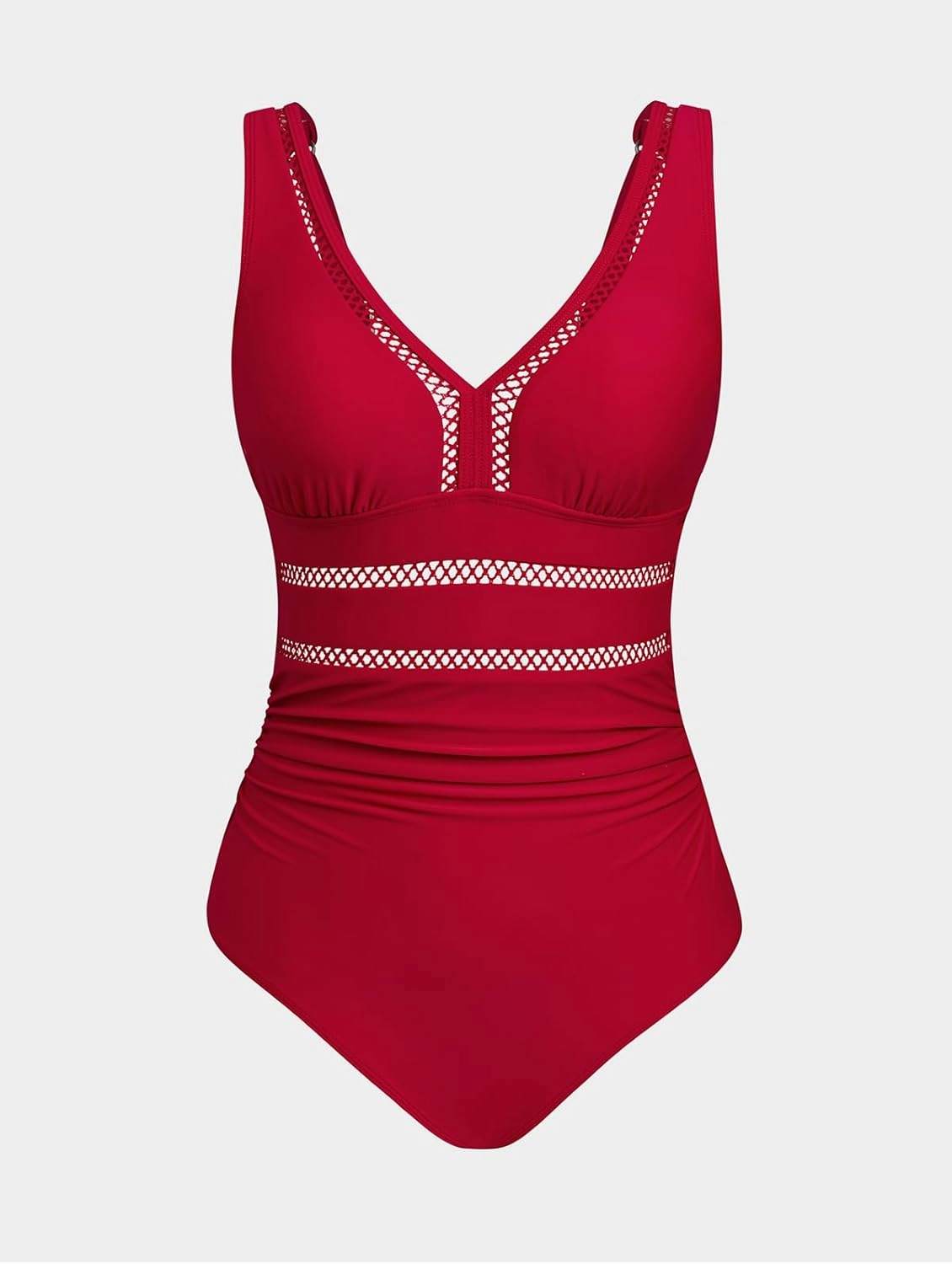 CUPSHE Women's One Piece Swimsuit Bathing Suit V Neck Adjustable Straps Ruched Mesh Back Hook
