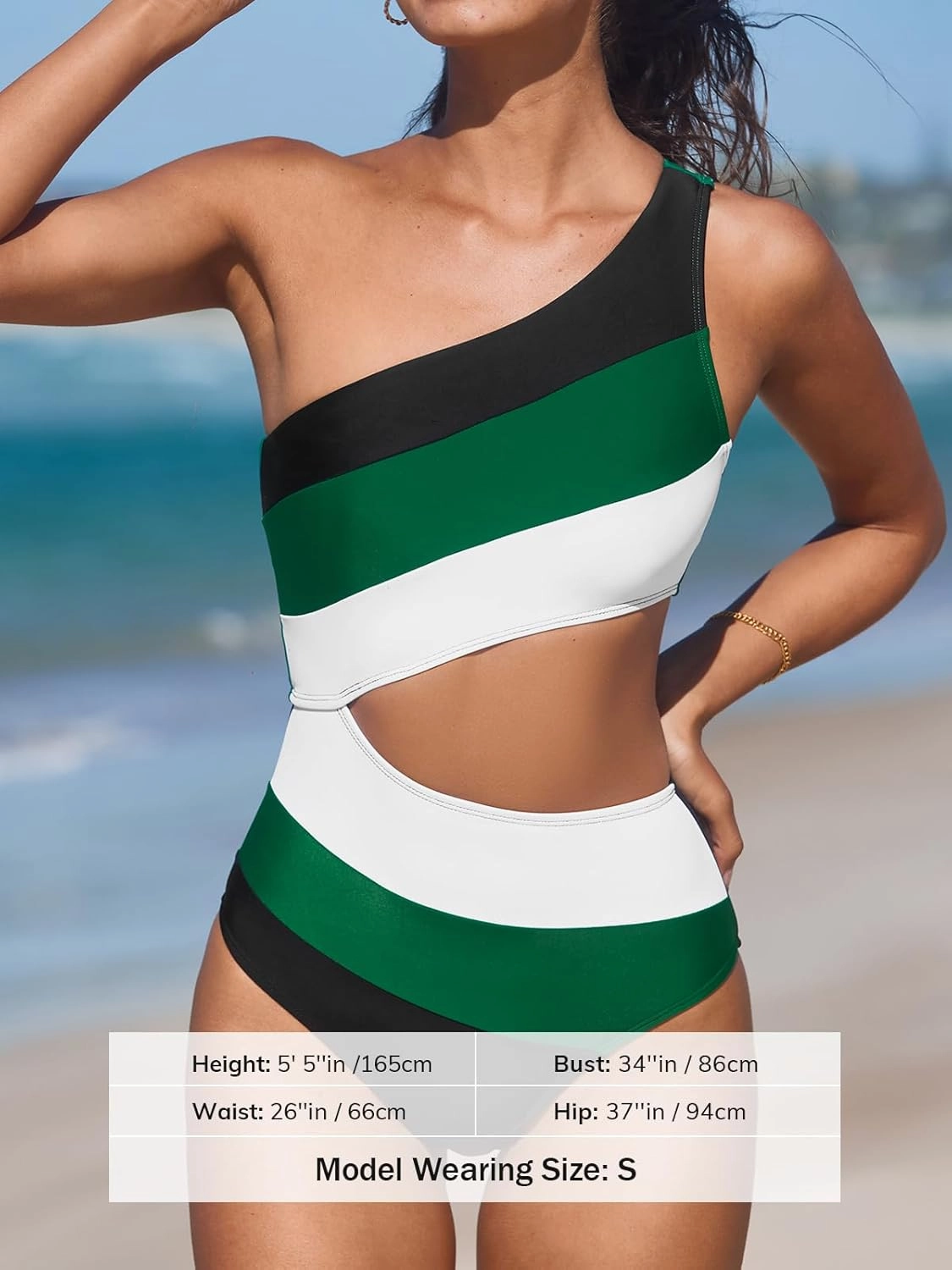 CUPSHE Women's One Piece Swimsuit One Shoulder Bathing Suit Cutout Color Block Swimwear