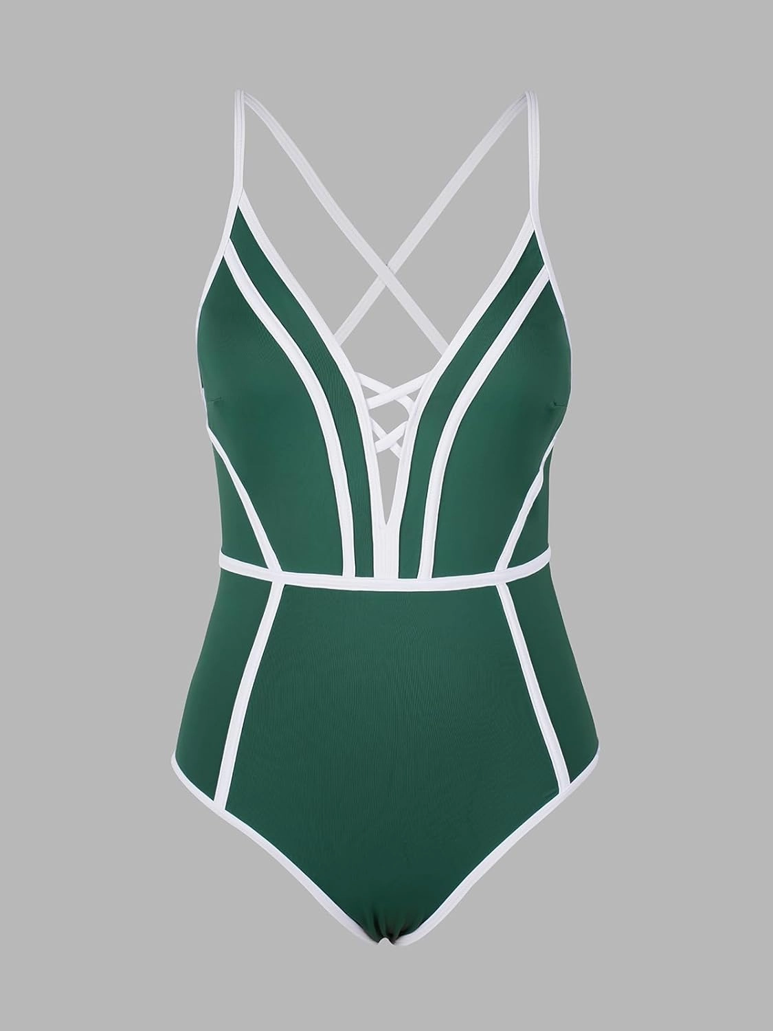 CUPSHE Women's One Piece Swimsuit Plunging V Neck Bathing Suit Crisscross Back Tie Slimming Sculpting Color Block