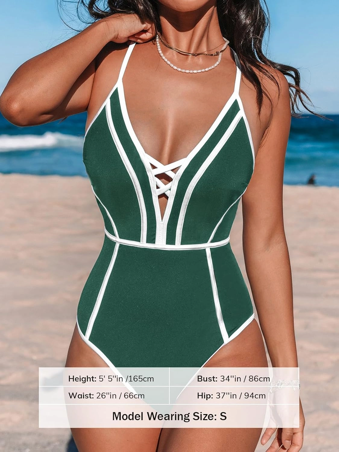CUPSHE Women's One Piece Swimsuit Plunging V Neck Bathing Suit Crisscross Back Tie Slimming Sculpting Color Block