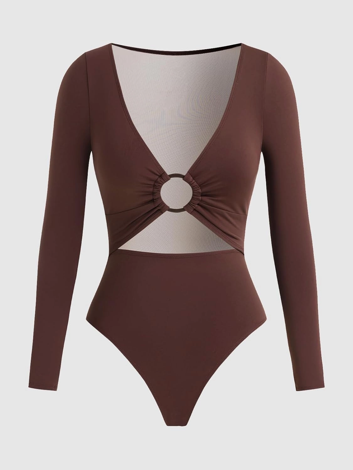 CUPSHE Women's One Piece Swimsuit Rash Guard Long Sleeve Cutout UPF 50  UV Deep V Neck O-Ring