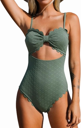 CUPSHE Women's One Piece Swimsuit Sexy Black Cutout Scallop Trim Bathing Suit