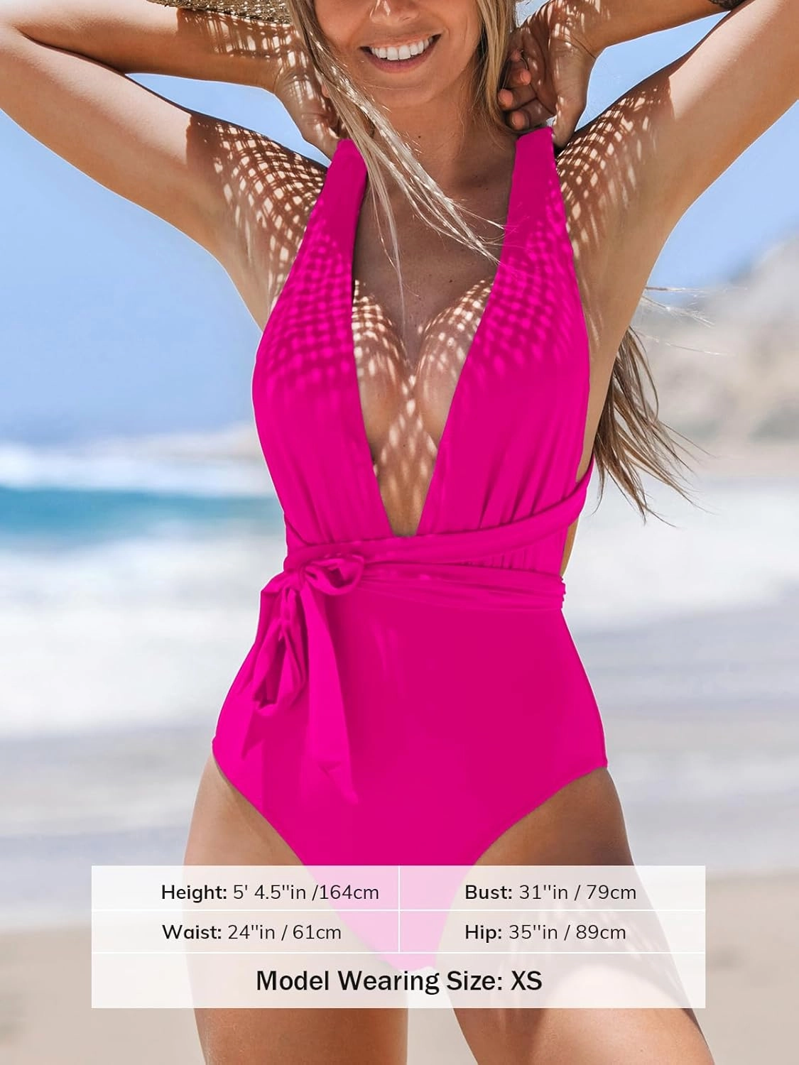 CUPSHE Women's One Piece Swimsuit Sexy Deep V Neck Bathing Suit Crisscross Back Self Tie