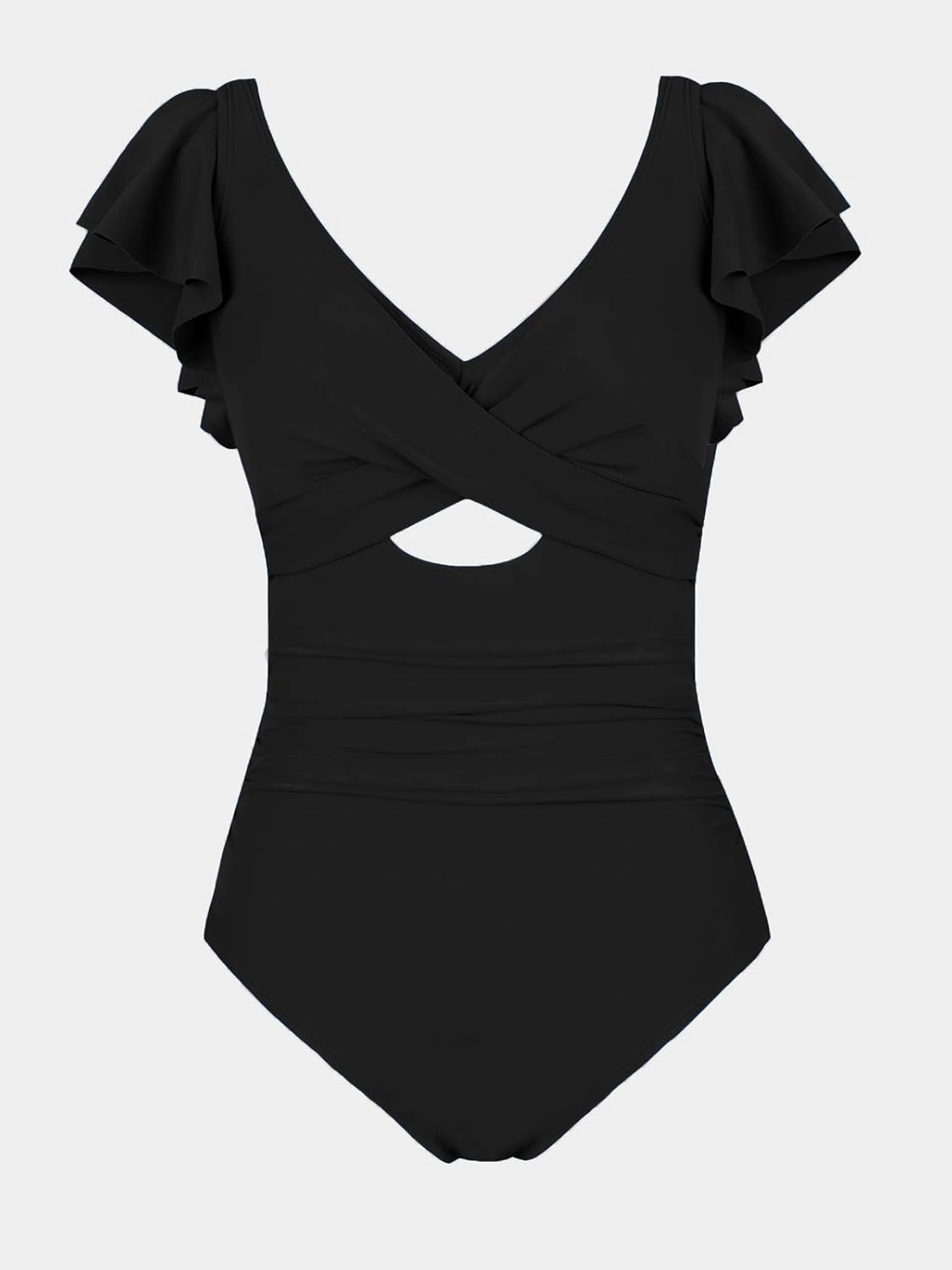 CUPSHE Women's One Piece Swimsuit Tummy Control Bathing Suit V Neck Ruffled Wrap Ruched Cutout Back Hook (Available in Plus)