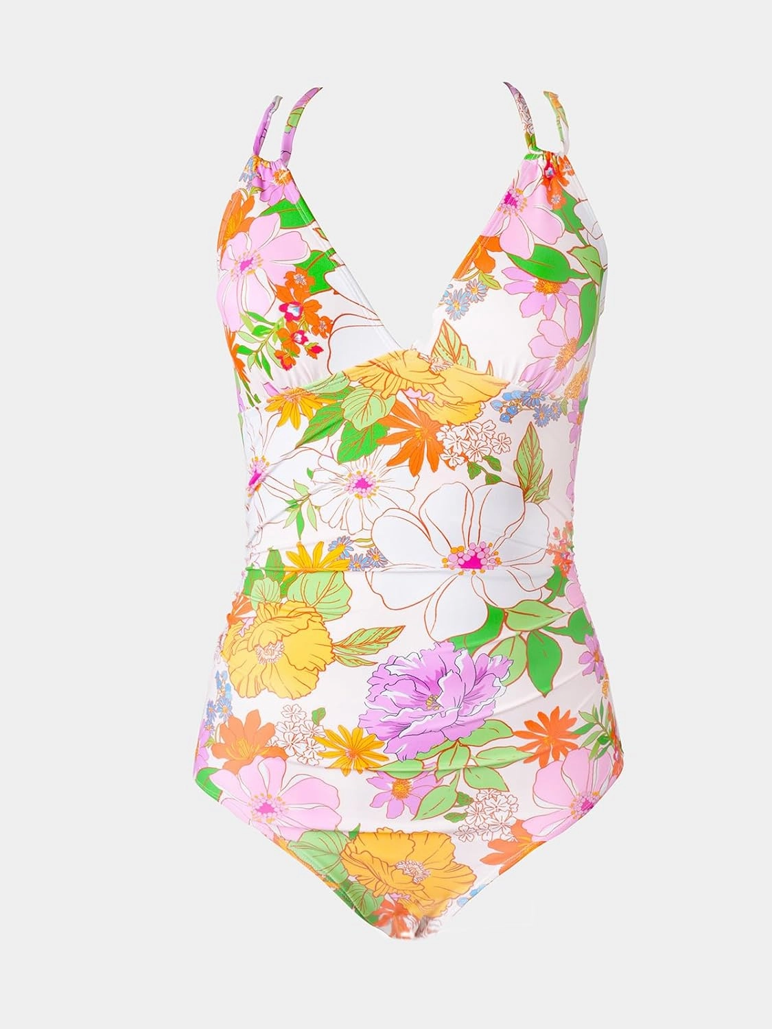 CUPSHE Women's One Piece Swimsuit V Neck Tummy Control Double Adjustable Straps Back Cutout O-Ring