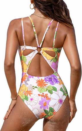 CUPSHE Women's One Piece Swimsuit V Neck Tummy Control Double Adjustable Straps Back Cutout O-Ring