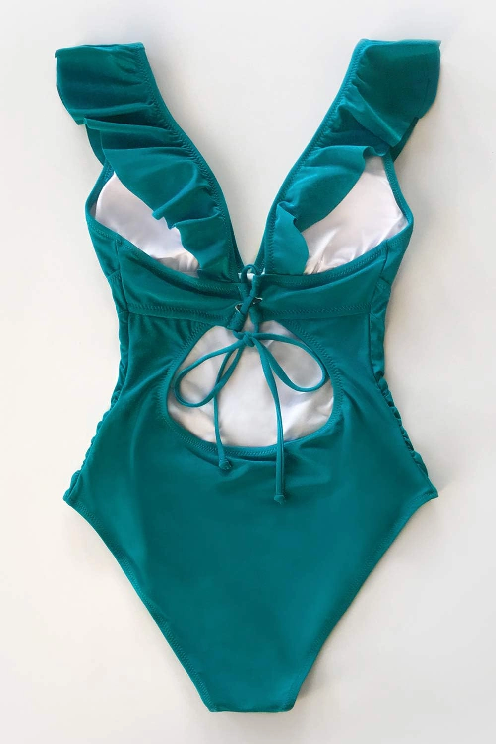 CUPSHE Women's Ruffled One Piece Swimsuit V Neck Lace Up