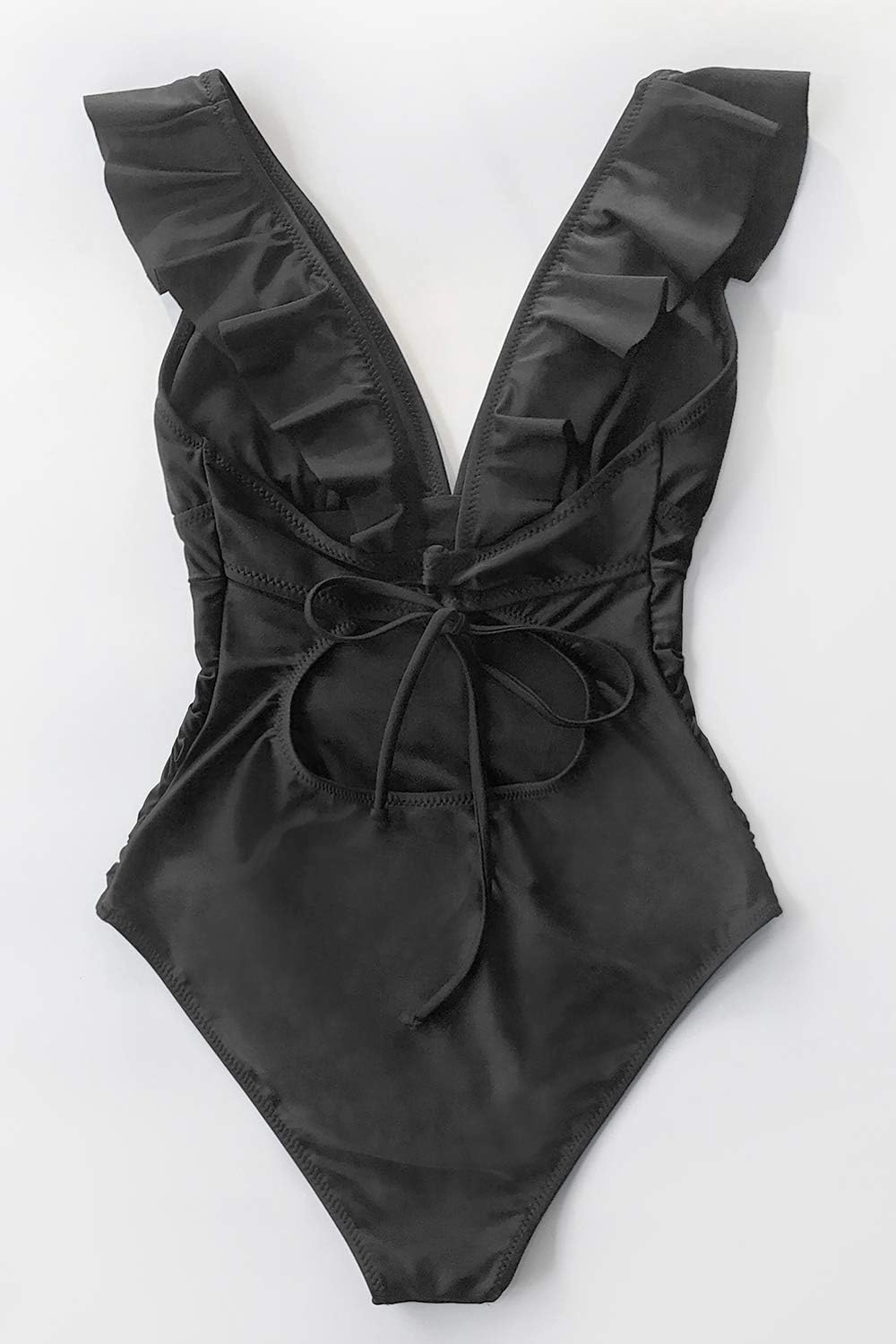 CUPSHE Women's Ruffled One Piece Swimsuit V Neck Lace Up