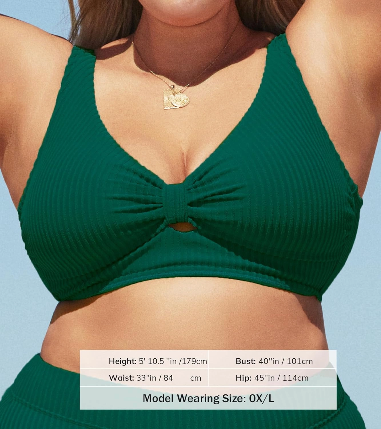 CUPSHE Women Swimsuit Plus Size Bikini Top Ribbed Texture Knotted Front Fixed Wide Straps No Bottom