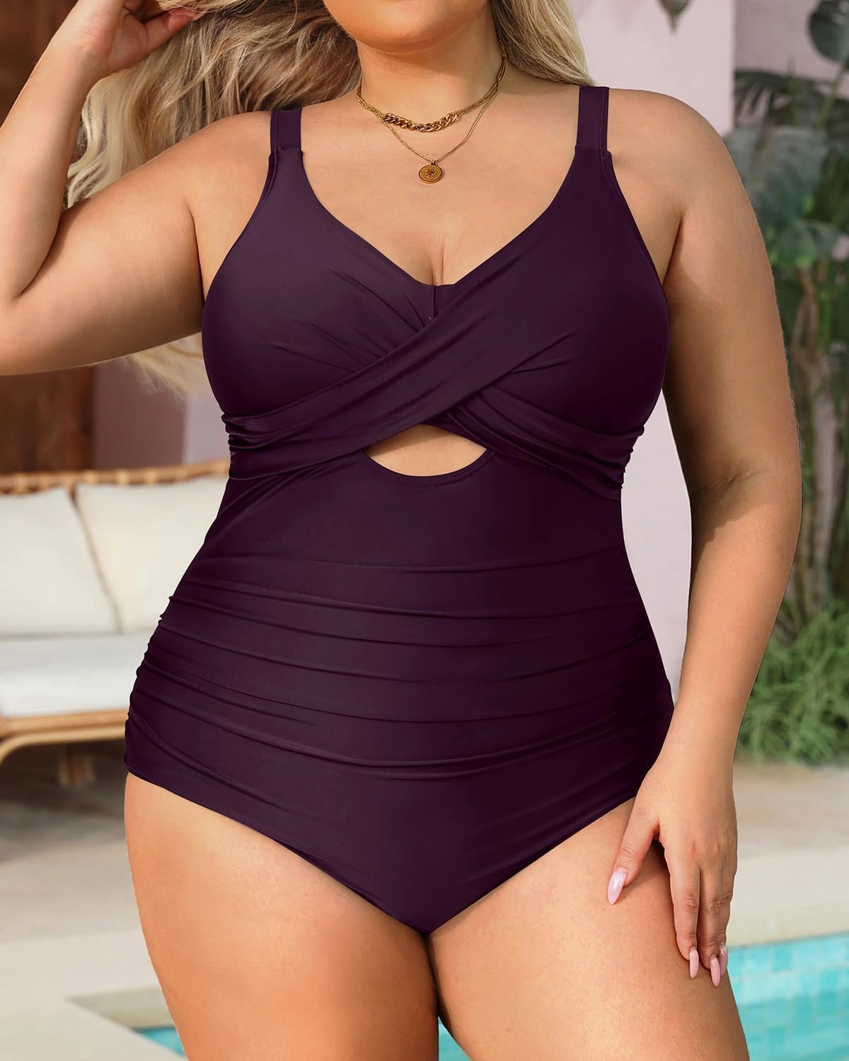 Daci Plus Size One Piece Swimsuits - Tummy Control Bathing Suit for Women Cutout Swimwear
