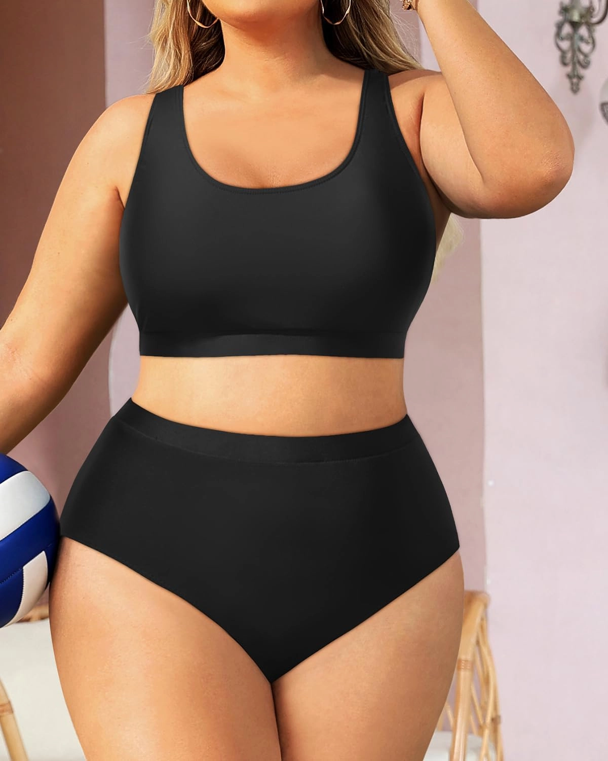 Daci Plus Size Two Piece Swimsuit High Waisted Bikini Set Sport Scoop Neck Swimsuit Full Coverage Bathing Suit