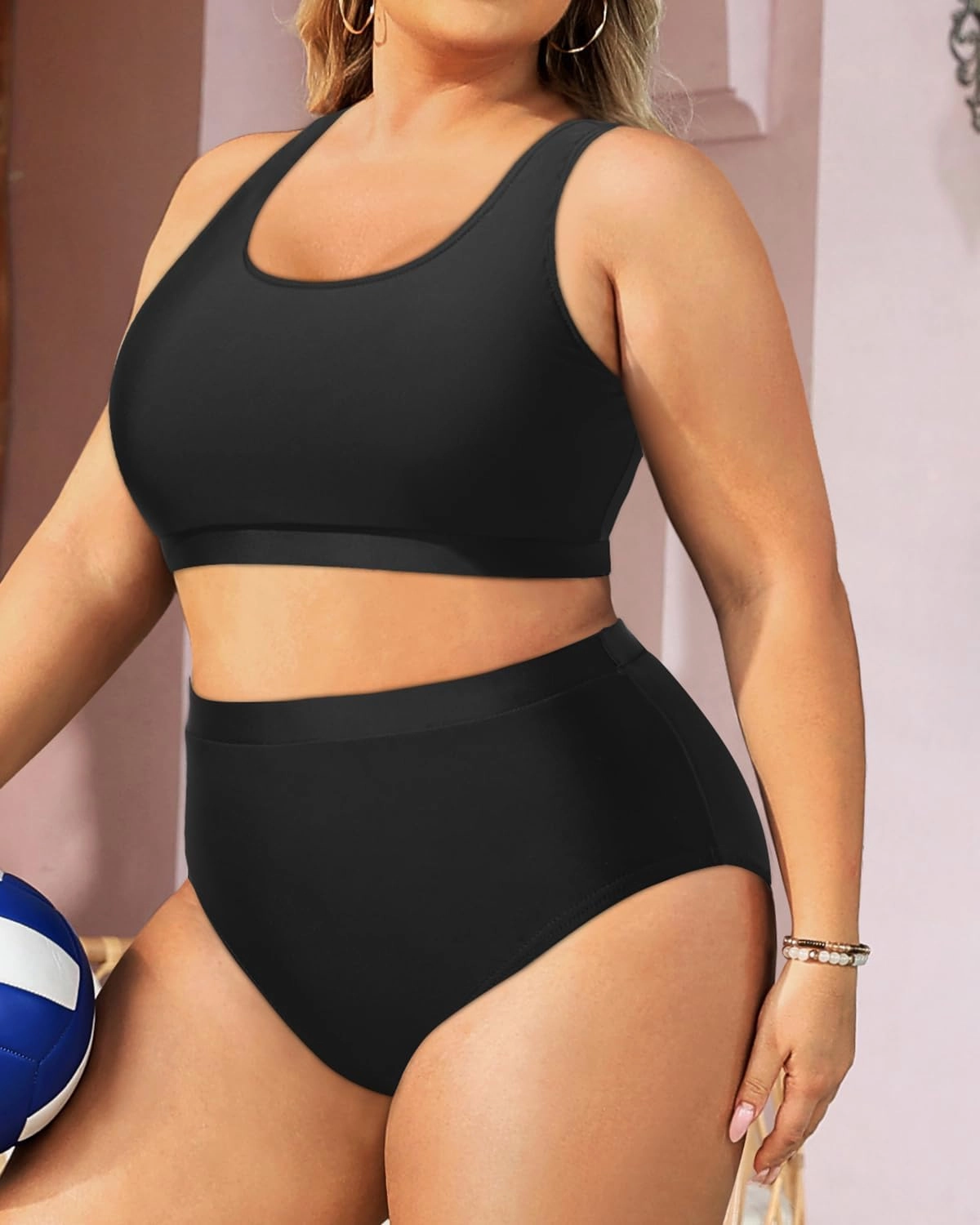 Daci Plus Size Two Piece Swimsuit High Waisted Bikini Set Sport Scoop Neck Swimsuit Full Coverage Bathing Suit