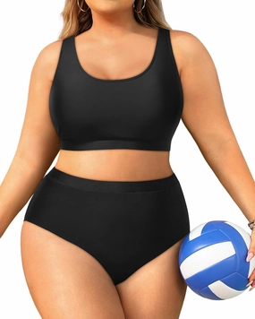 Daci Plus Size Two Piece Swimsuit High Waisted Bikini Set Sport Scoop Neck Swimsuit Full Coverage Bathing Suit