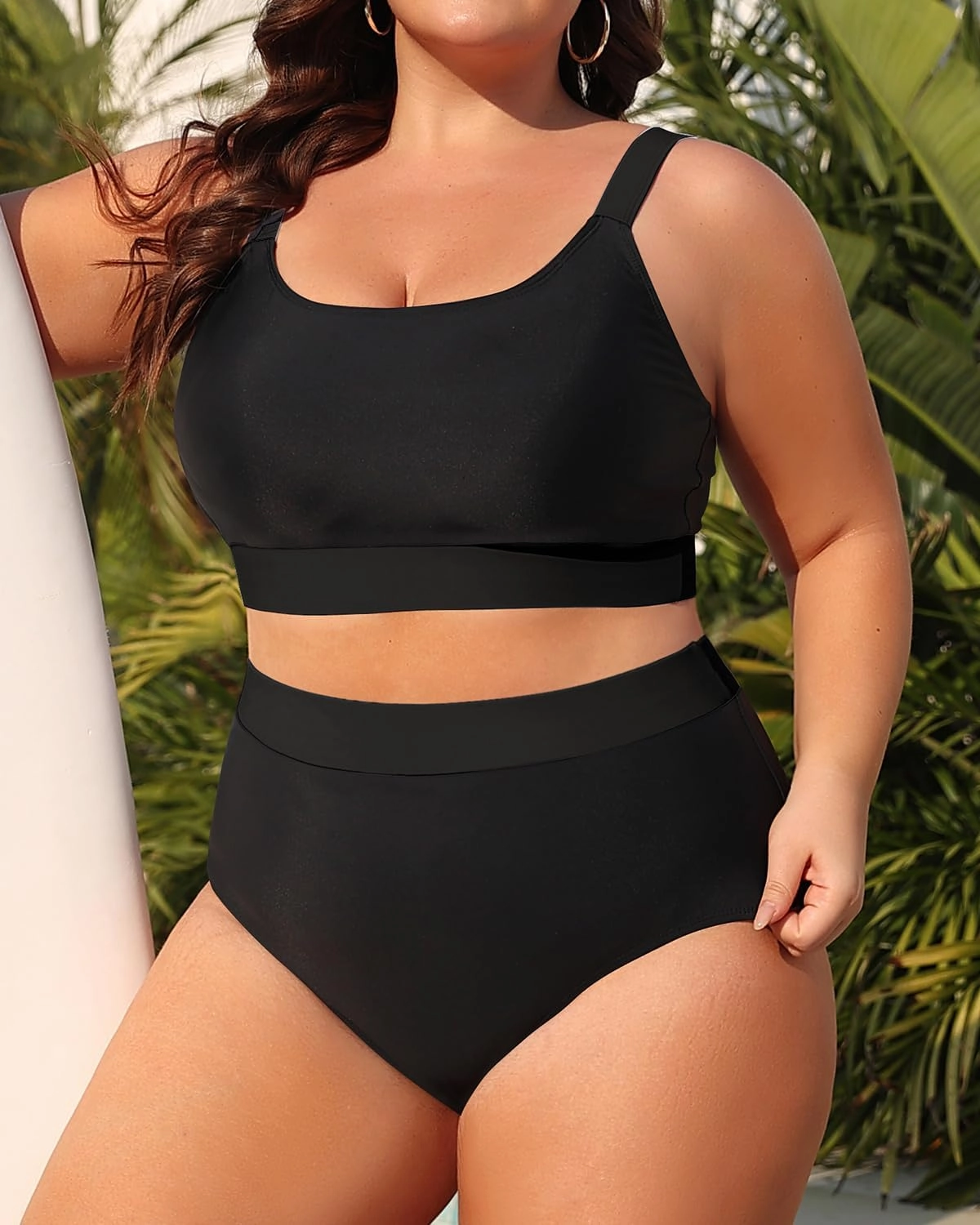 Daci Plus Size Two Piece Swimsuit High Waisted Bikini Set Sport Scoop Neck Swimsuit Full Coverage Bathing Suit