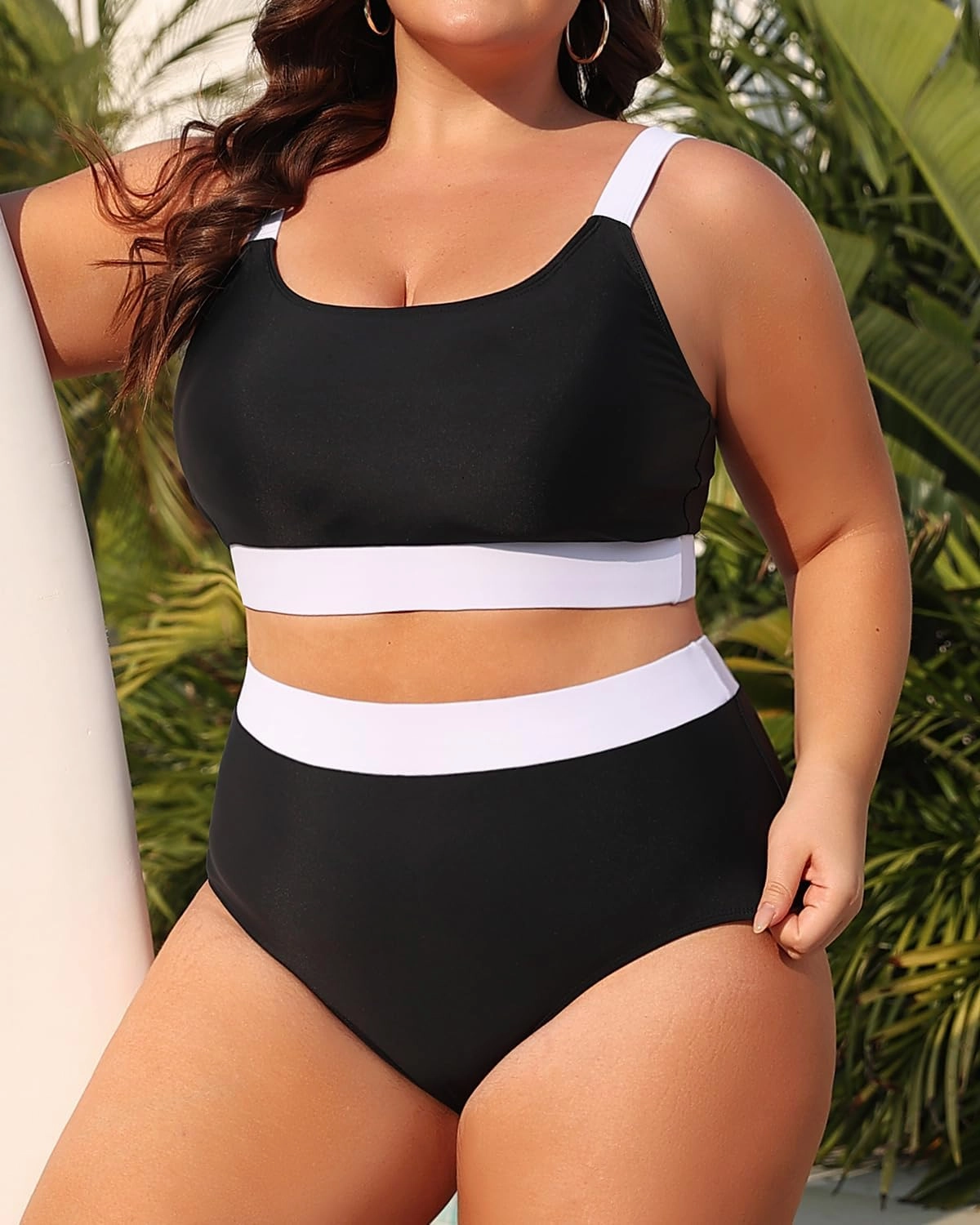 Daci Plus Size Two Piece Swimsuit High Waisted Bikini Set Sport Scoop Neck Swimsuit Full Coverage Bathing Suit
