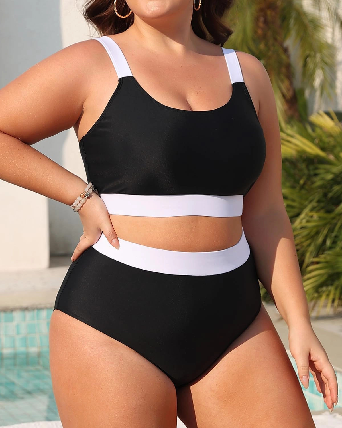 Daci Plus Size Two Piece Swimsuit High Waisted Bikini Set Sport Scoop Neck Swimsuit Full Coverage Bathing Suit
