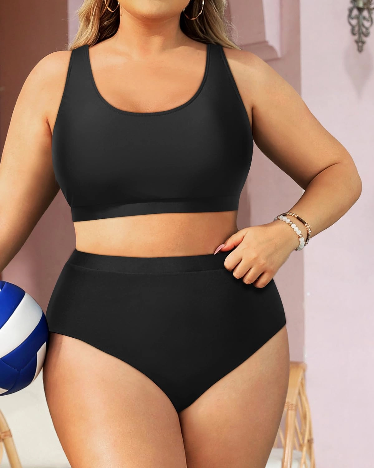 Daci Plus Size Two Piece Swimsuit High Waisted Bikini Set Sport Scoop Neck Swimsuit Full Coverage Bathing Suit