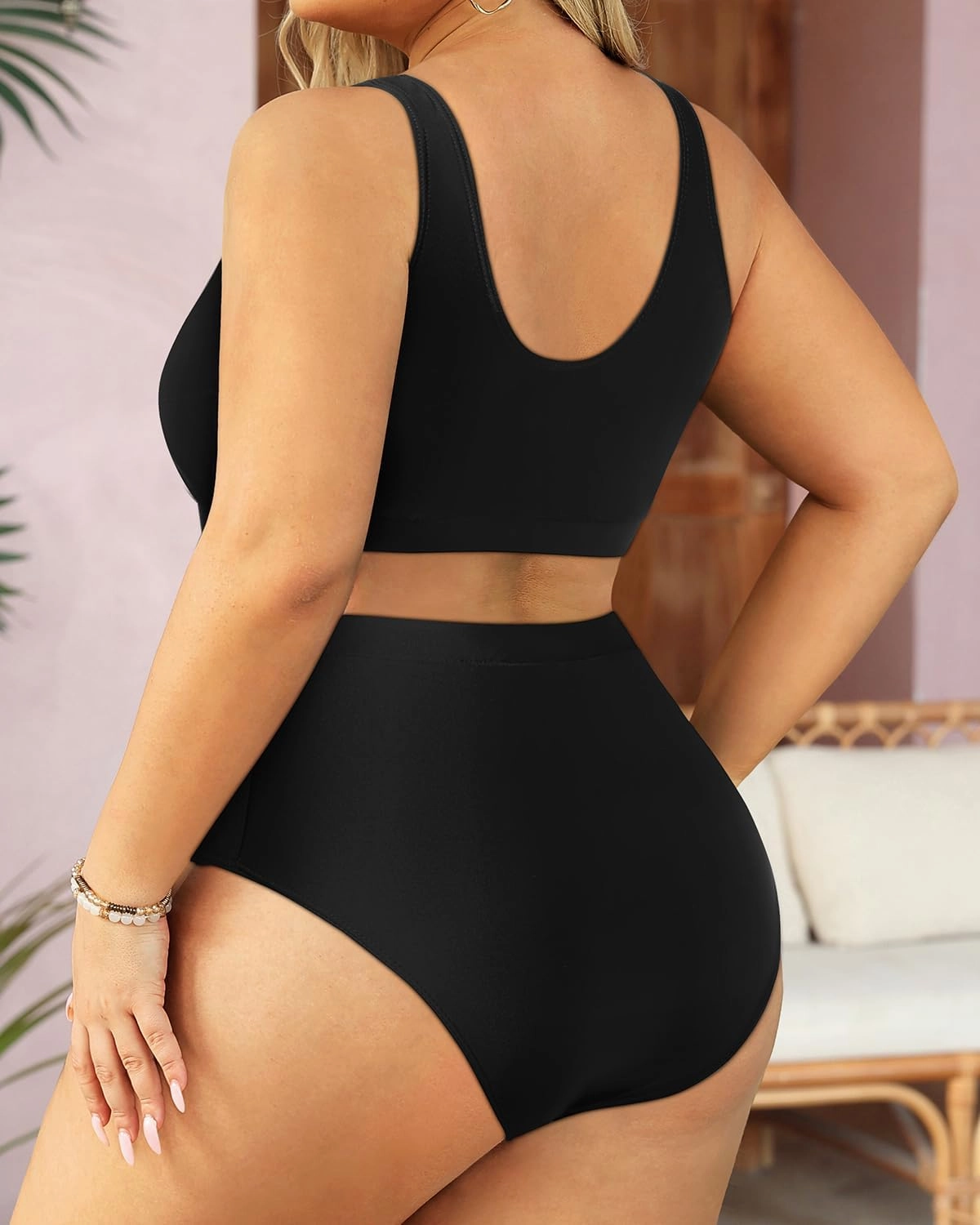 Daci Plus Size Two Piece Swimsuit High Waisted Bikini Set Sport Scoop Neck Swimsuit Full Coverage Bathing Suit