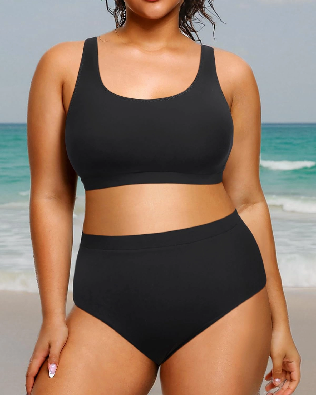 Daci Plus Size Two Piece Swimsuit High Waisted Bikini Set Sport Scoop Neck Swimsuit Full Coverage Bathing Suit