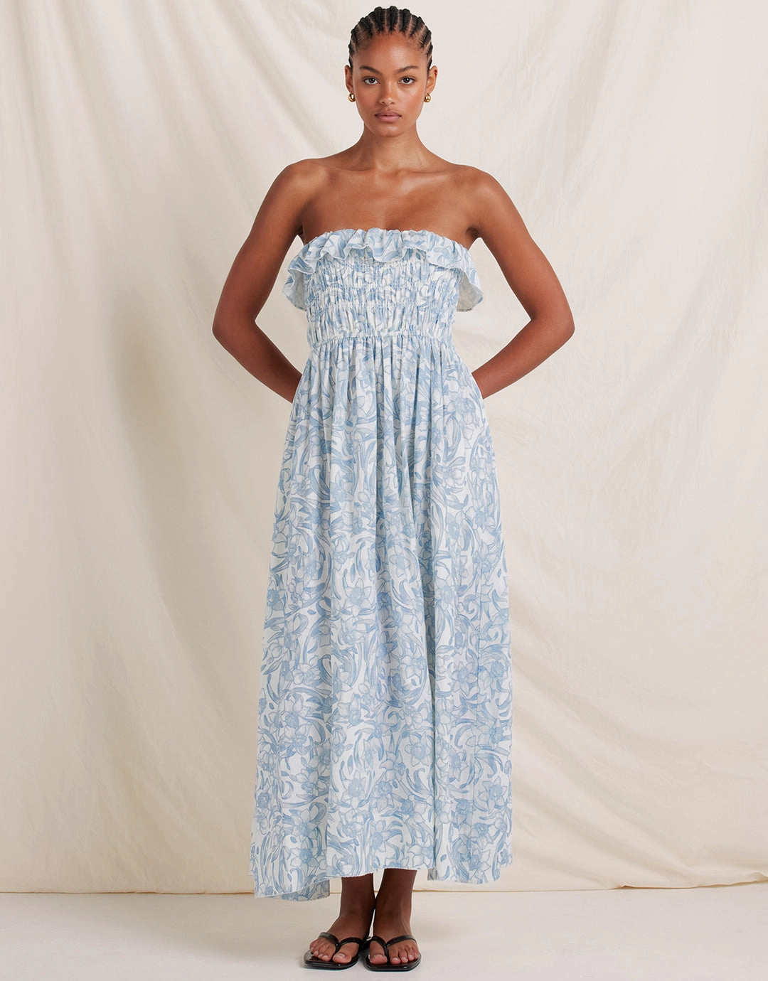 Daffodil Shirred Midi Dress - Blue Print