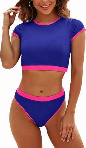 DaiLiWei Two Piece Tummy Control Swimsuits for Women Cheeky Bikini Sets Modest Bathing Suit High Neck Swim Suits Teens