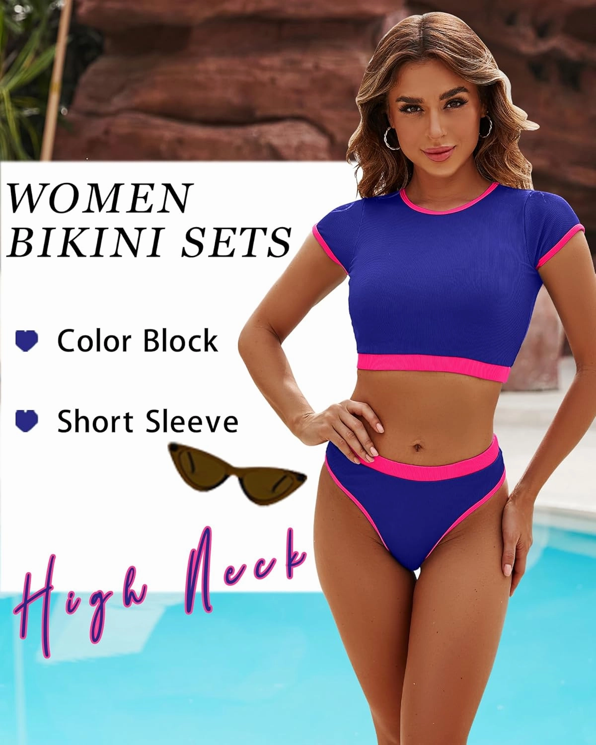 DaiLiWei Two Piece Tummy Control Swimsuits for Women Cheeky Bikini Sets Modest Bathing Suit High Neck Swim Suits Teens