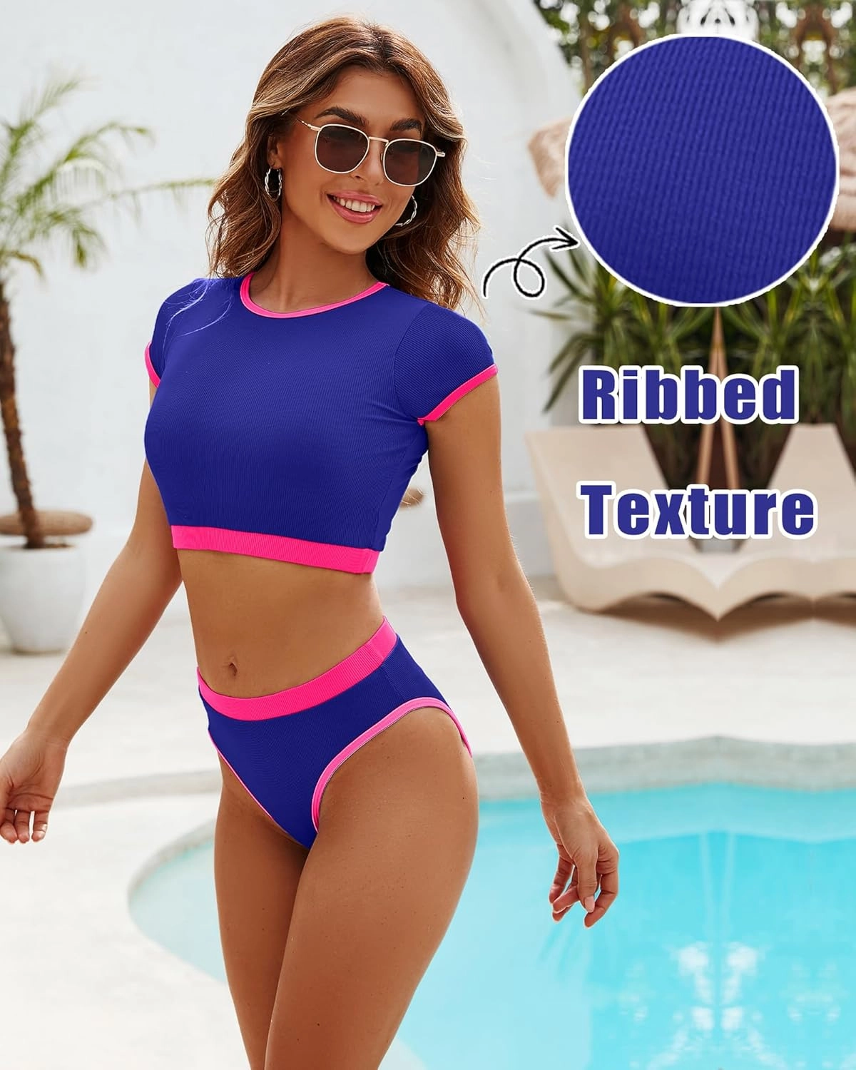 DaiLiWei Two Piece Tummy Control Swimsuits for Women Cheeky Bikini Sets Modest Bathing Suit High Neck Swim Suits Teens