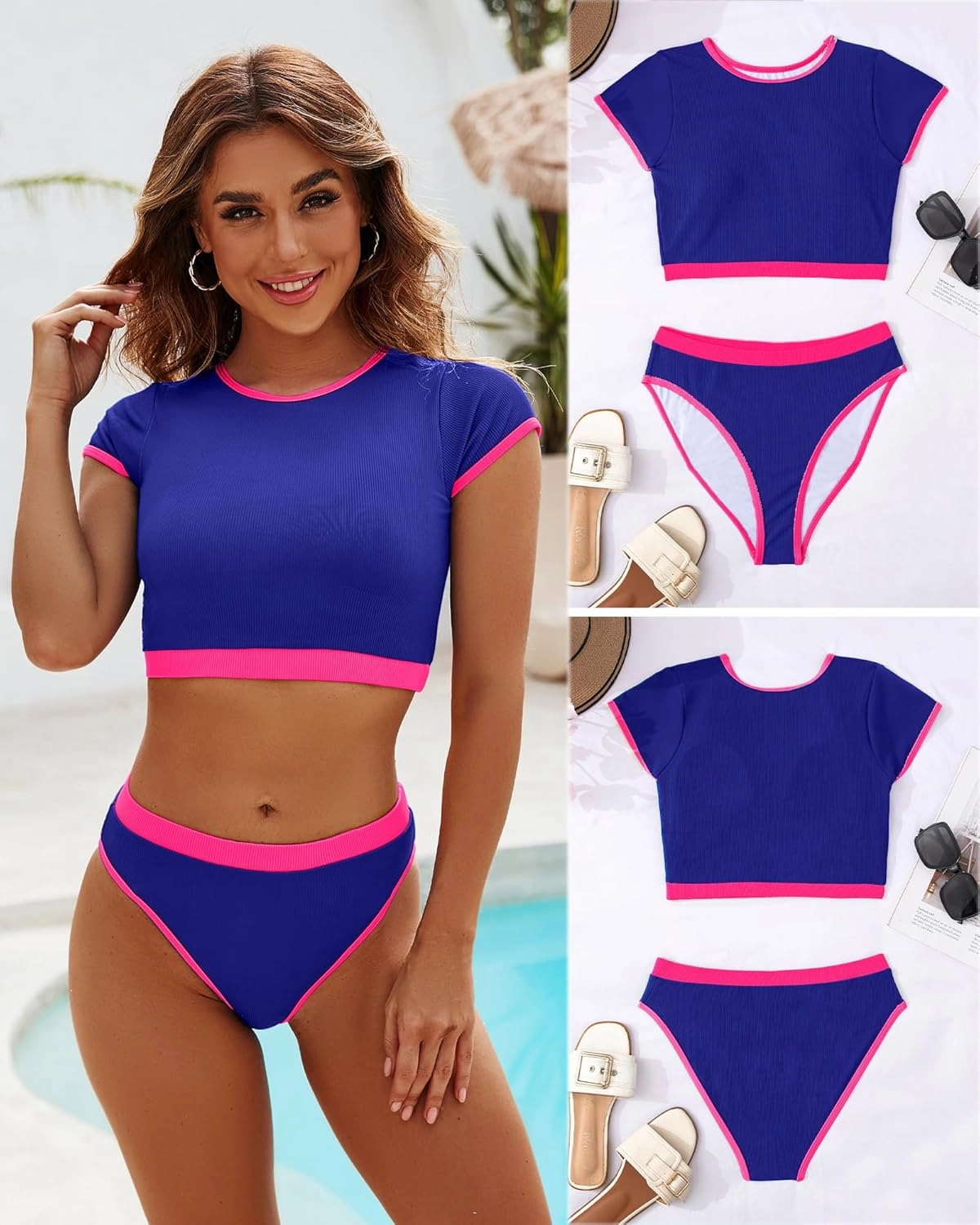 DaiLiWei Two Piece Tummy Control Swimsuits for Women Cheeky Bikini Sets Modest Bathing Suit High Neck Swim Suits Teens