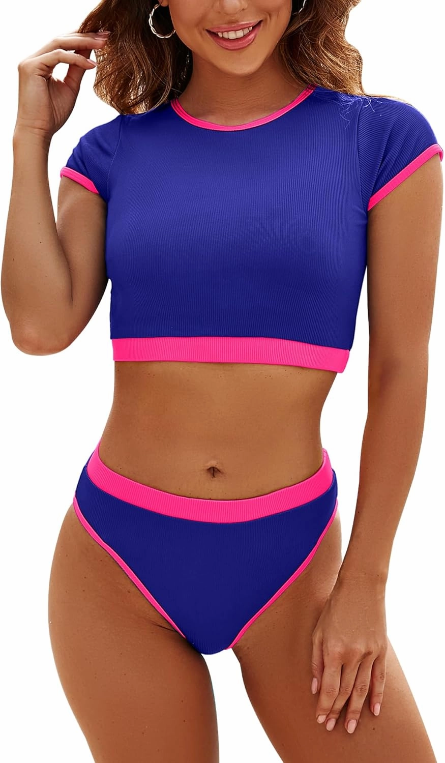 DaiLiWei Two Piece Tummy Control Swimsuits for Women Cheeky Bikini Sets Modest Bathing Suit High Neck Swim Suits Teens
