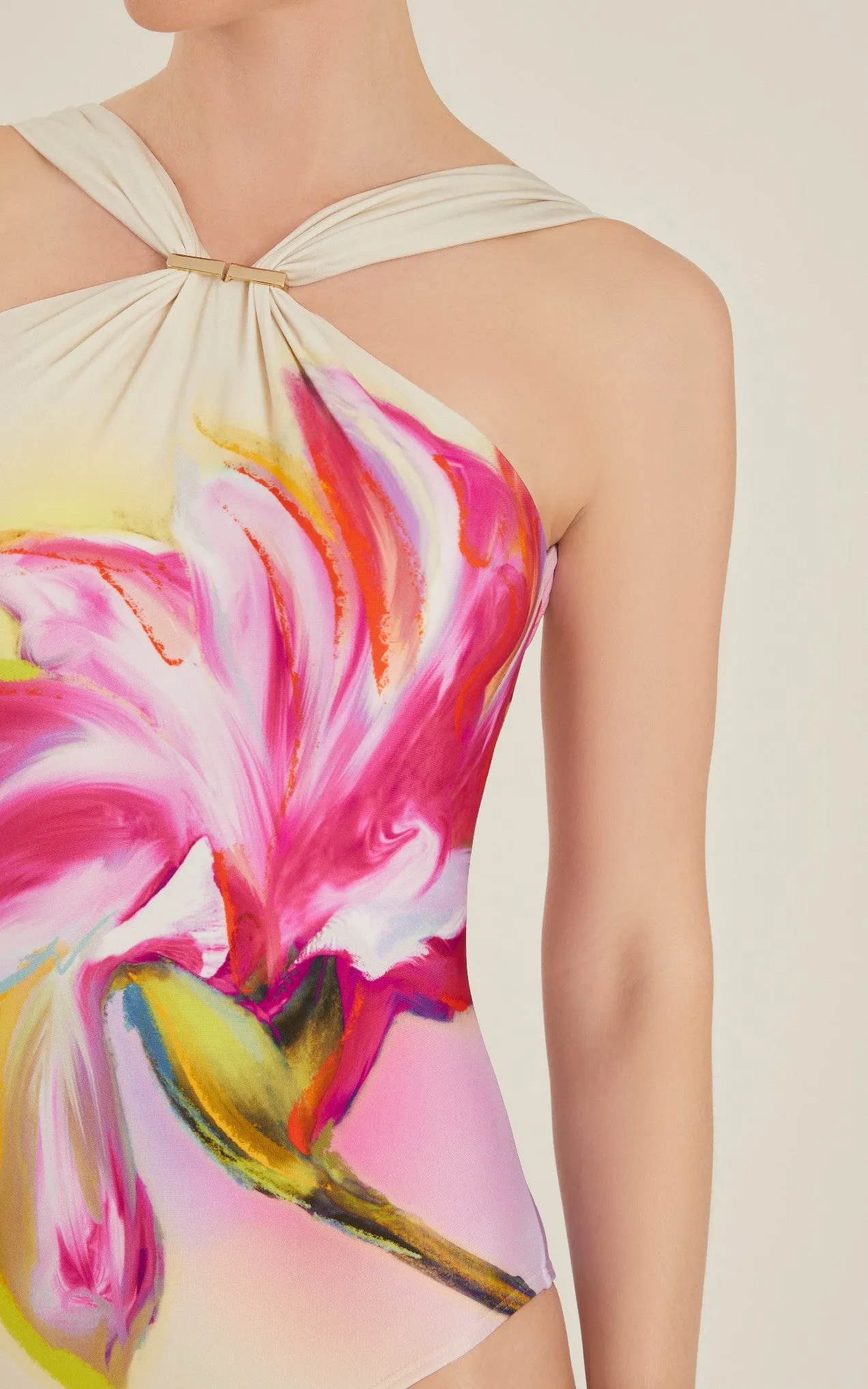 Detailed High Neck One Piece Naturaleza Floral