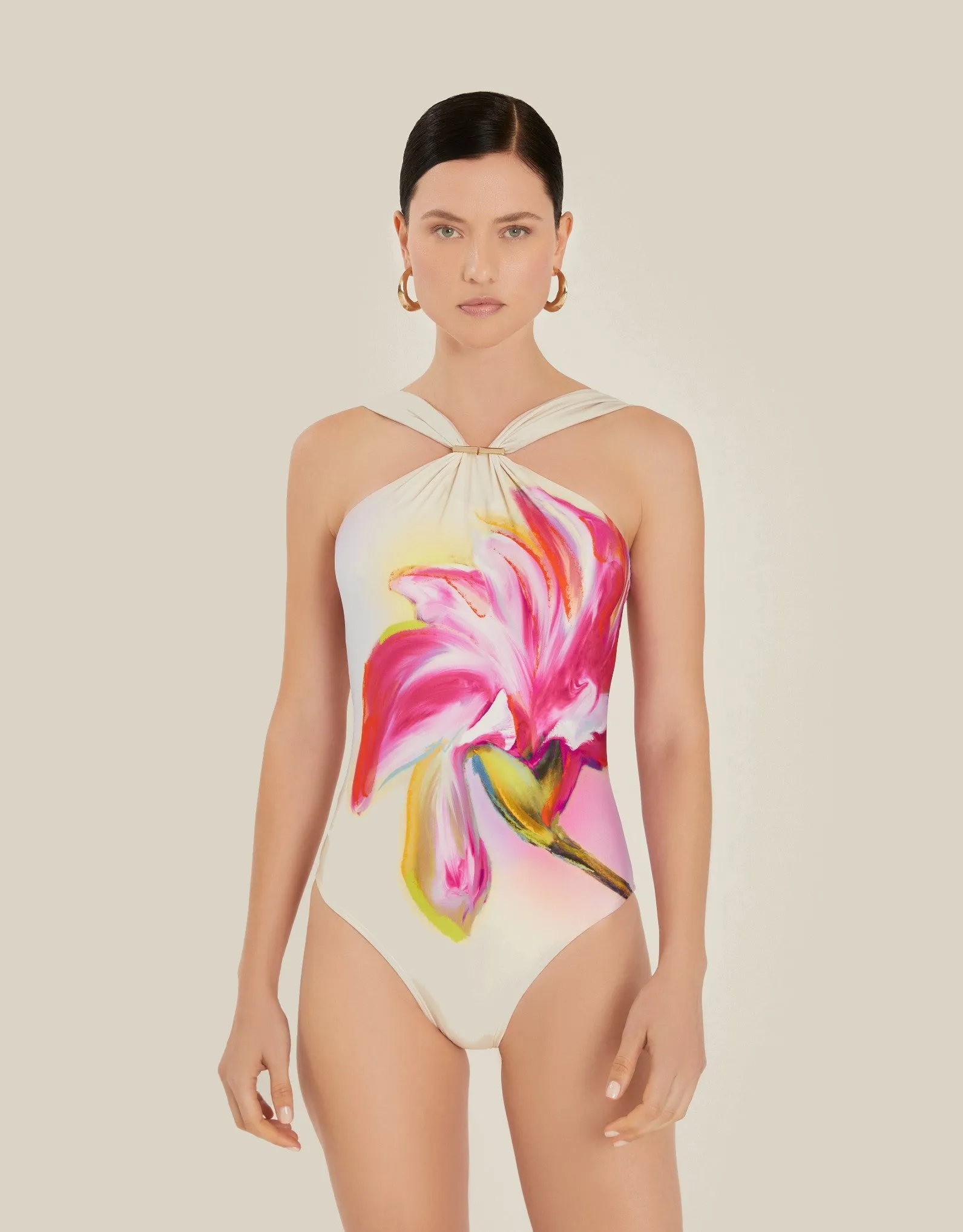 Detailed High Neck One Piece Naturaleza Floral
