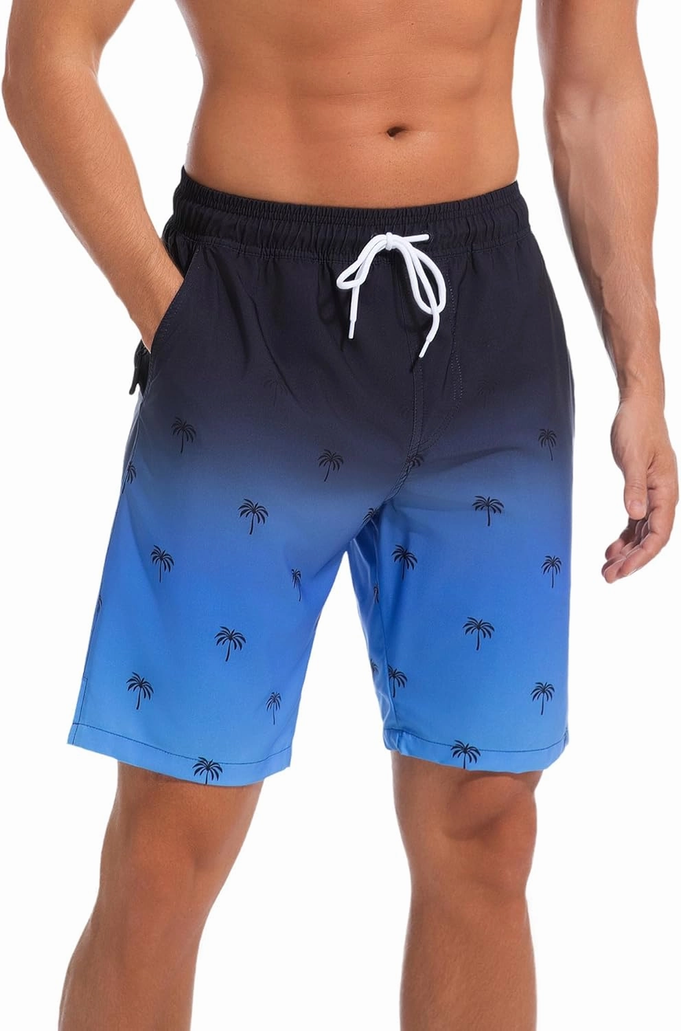 difficort Mens Swim Trunks Quick Dry Bathing Suit 9 inch Inseam Board Shorts with Compression Liner and Zipper Pocket