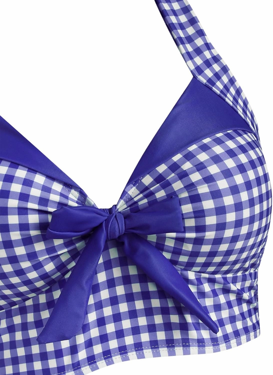 DRESSFO Women's Bikini Set Halter Two Piece High Waisted Swimsuit Plaid Retro Tummy Control Tankini Bathing Suit
