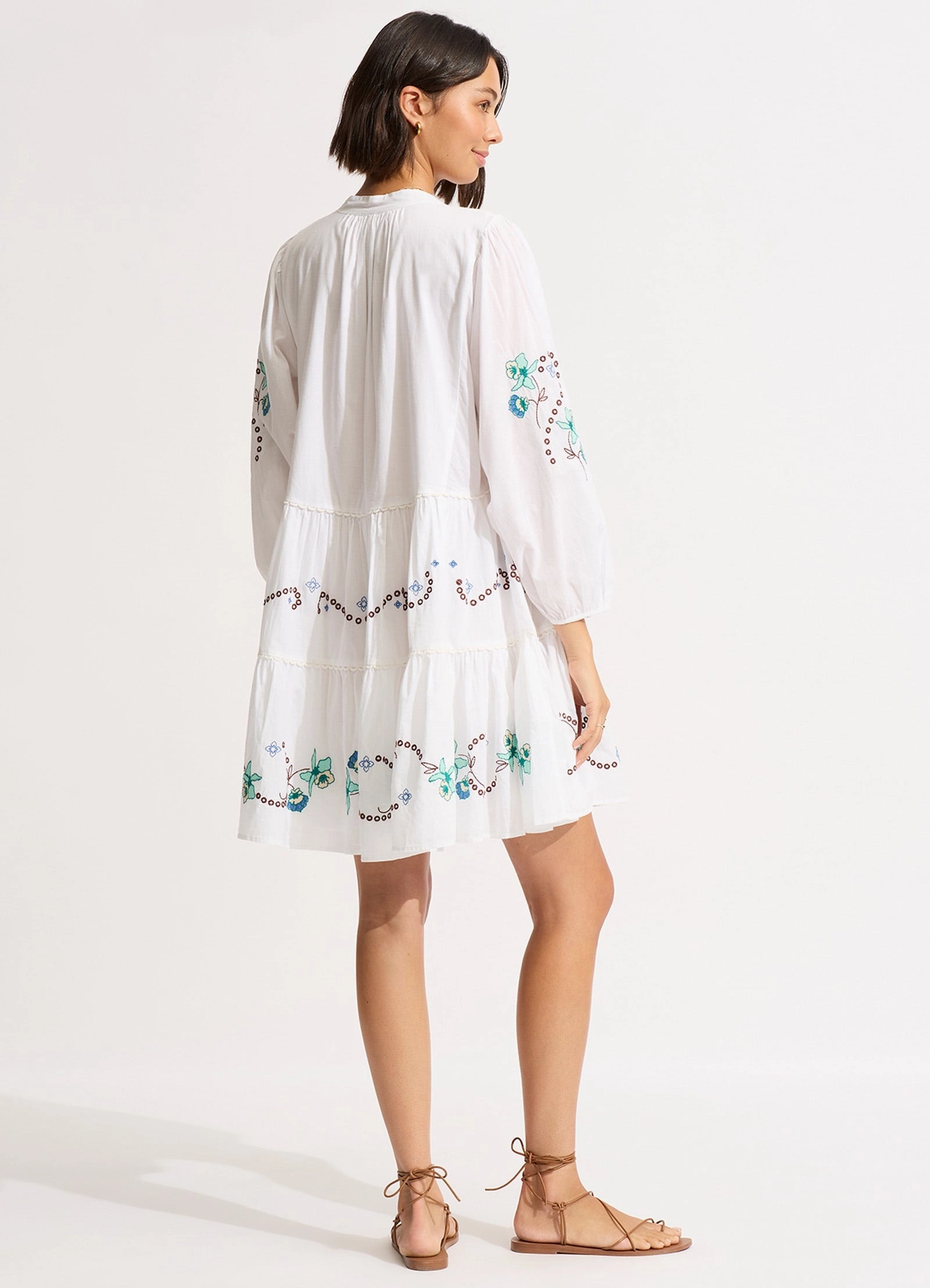 Eden Embroidery Tier Midi Dress - White