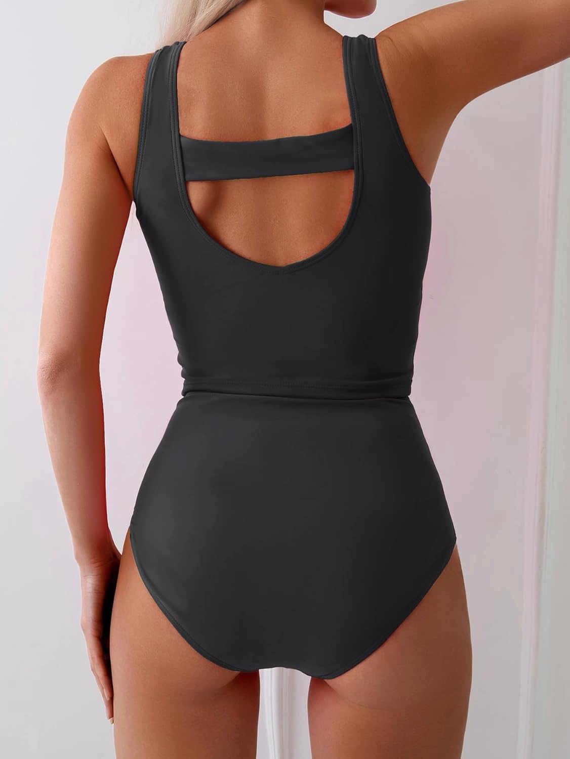 Eomenie Two Piece Tankini Swimsuits for Women Tummy Control Bathing Suits Cutout Back Swim Tank Top with High Waisted Bottom