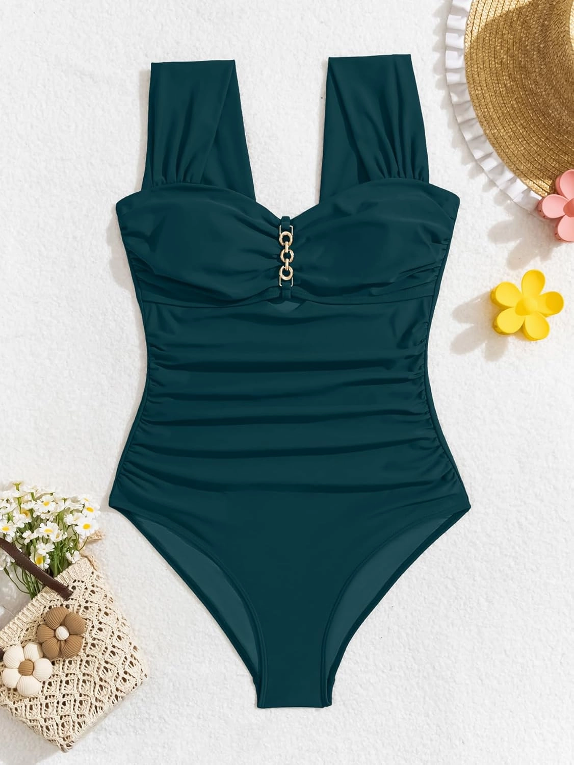 Eomenie Women's One Piece Swimsuit Tummy Control Cutout Bathing Suit Push Up Wide Straps Swim Suit