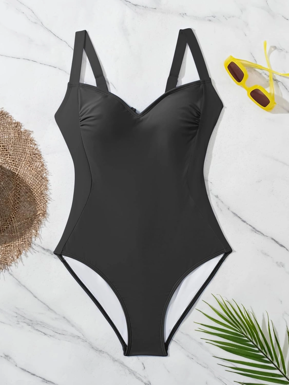 Eomenie Women's Tummy Control One Piece Swimsuit Slimming Lace Up Back Bathing Suit V Neck Swimwear